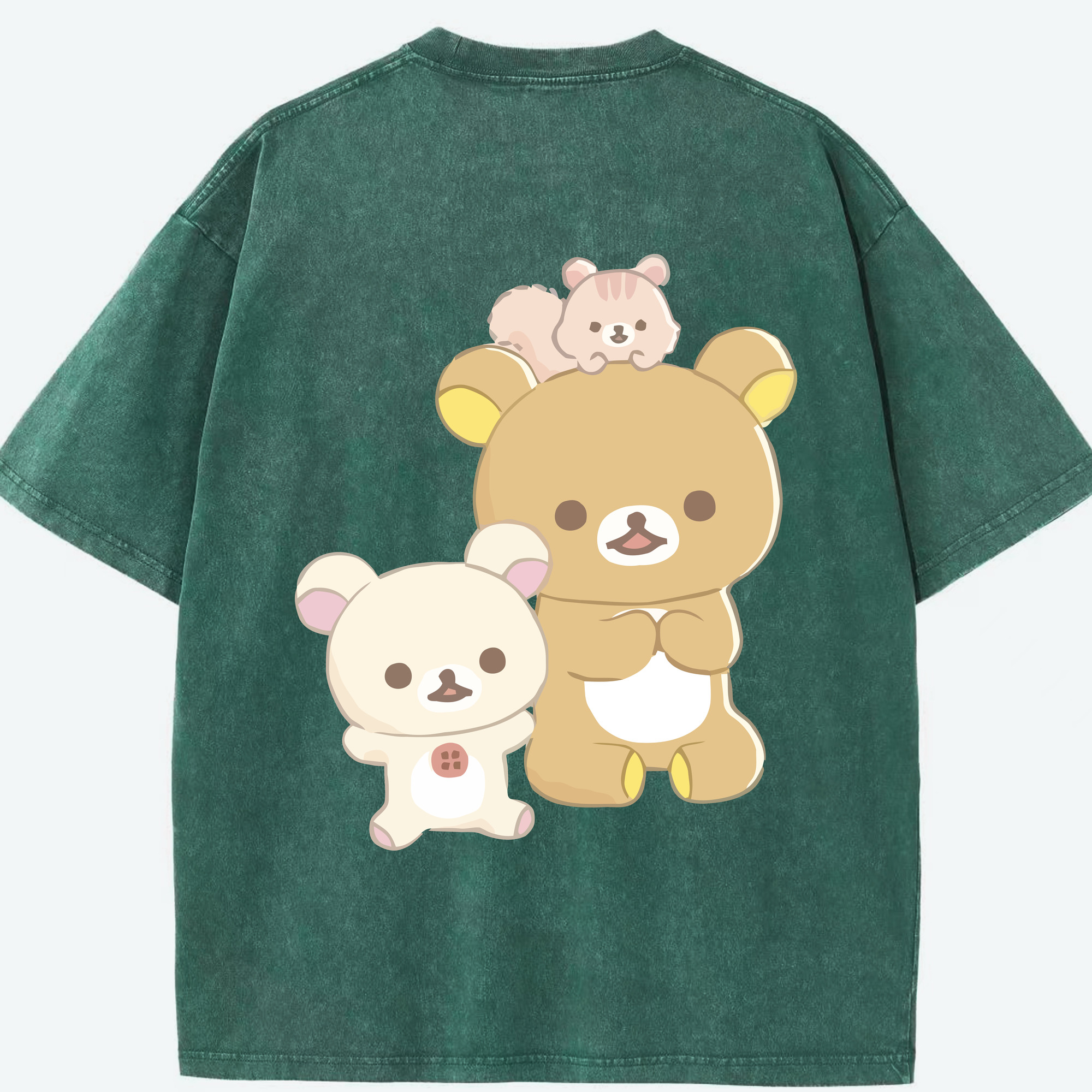 （画像用） リラックマ リラックマ キイロイトリ Rilakkuma Korilakkuma Kiiroitori 綿100% ヴィンテージ風 半袖Tシャツ（背面プリント）